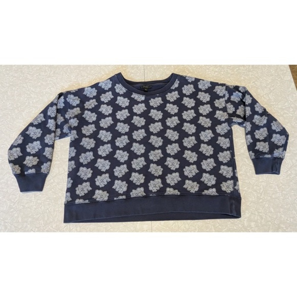 J.Crew University Terry Crewneck Sweatshirt Navy Blue Paisley Women's Medium